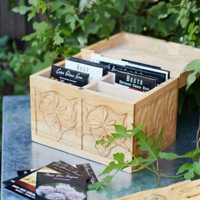 Large Wooden Seed Box/seed Organiser Natural Hand Carved Front Slightly  Marked -  Canada