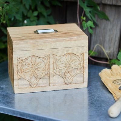 Handcrafted Wooden Seed Storage Box Flower Design Rustic Seed