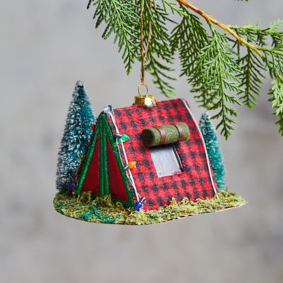 Camping Tent Glass Ornament