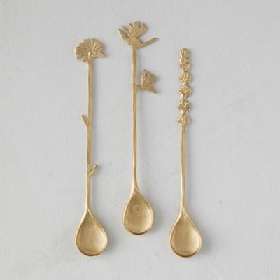 Brass Flower Stirring Spoons, Set of 3