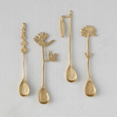 Brass Floral Spoons, Set of 4