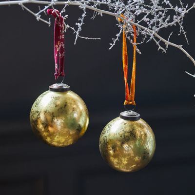 Brass Foil Glass Globe Ornaments, Set of 2