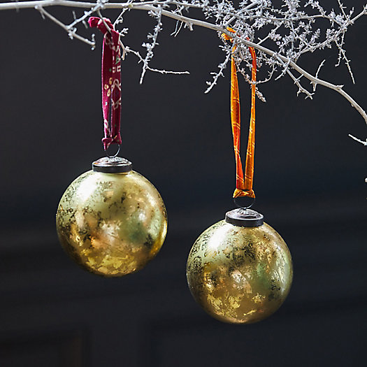 View larger image of Brass Foil Glass Globe Ornaments, Set of 2