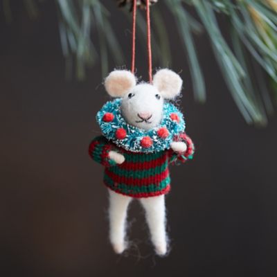 Mouse with Wreath Felt Ornament