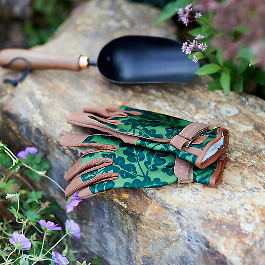 View larger image of Leather Trim Garden Gloves, Oak Leaf + Moss