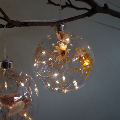 Lit Glass Orbs with Dried Botanicals