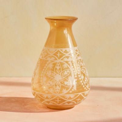 Pastel Etched Glass Vase, Fluted Top