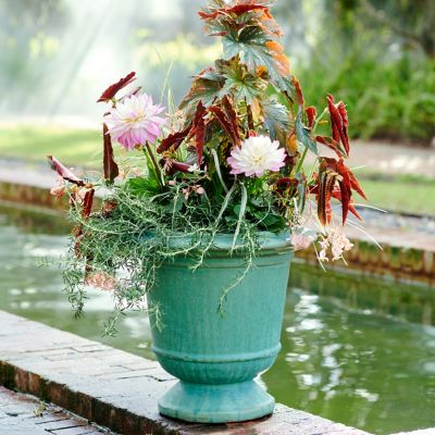 Rattan Wrapped Metal Planter With Round Handles