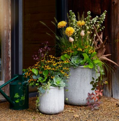 Rattan Wrapped Metal Planter With Round Handles