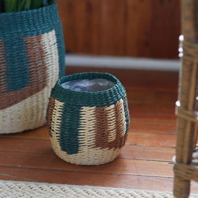 Thick Stripe Woven Basket Pot, 5"