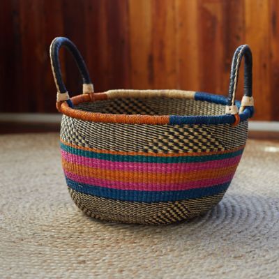 Woven Basket, Orange Stripe
