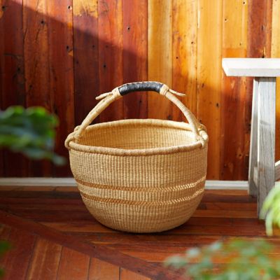 Double Stripe Woven Basket with Handle