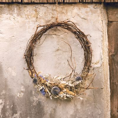 Right Side Hand Asymmetrical Blues Larkspur Wreath
