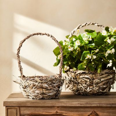 Palm Leaf + Wood Handled Basket