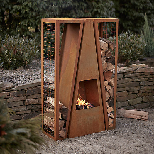 View larger image of Weathering Steel Outdoor Fireplace with Log Holders