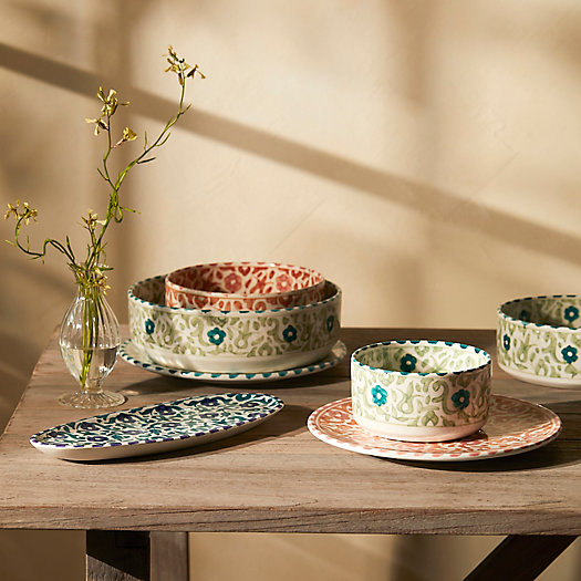 View larger image of Flower + Vine Ceramic Serving Bowl, Green