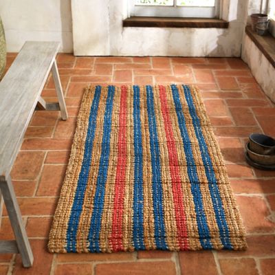 Blue + Orange Stripe Jute Rug Terrain