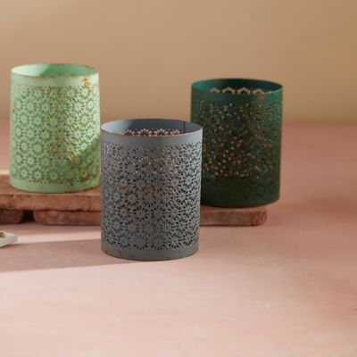 Colorful Punched Iron Votives, Set of 3