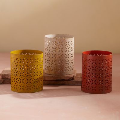 Colorful Punched Iron Votives, Set of 3