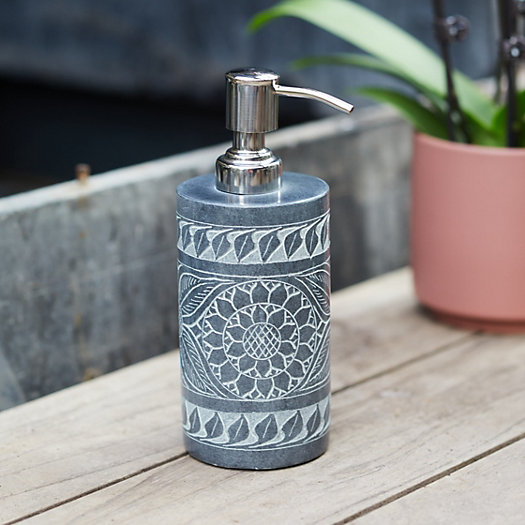 View larger image of Floral Etched Soapstone Lotion Dispenser