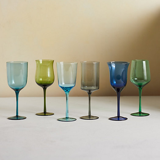 View larger image of Assorted Glass Goblets, Set of 6 Blue + Green
