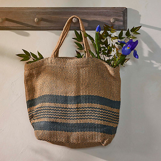 View larger image of Blue Stripe Jute Tote