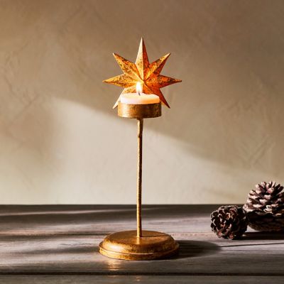 Starry Embossed Tall Tealight Holder in Gold at Terrain
