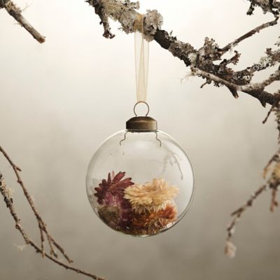 Dried Strawflower Filled Glass Globe Ornament