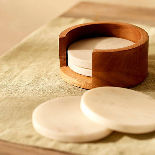 View larger image of Marble Coasters + Wood Holder