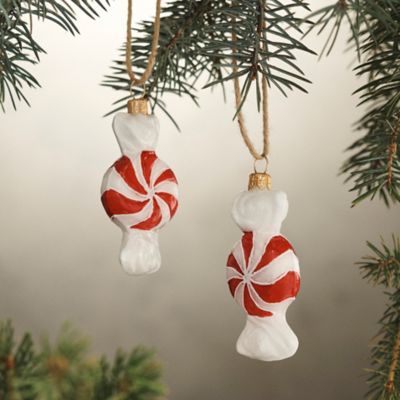 Peppermint Candies Glass Ornaments, Set of 2