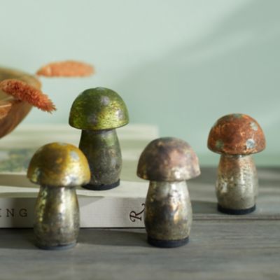 Antiqued Glass Mushrooms, Set of 4