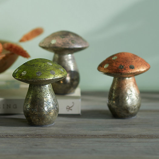 View larger image of Antiqued Glass Mushrooms, Set of 3
