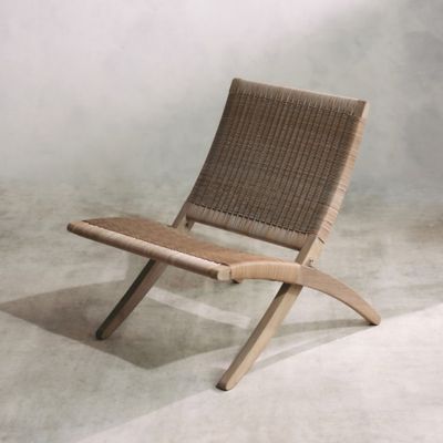 Folding Teak + Rattan Armless Chair