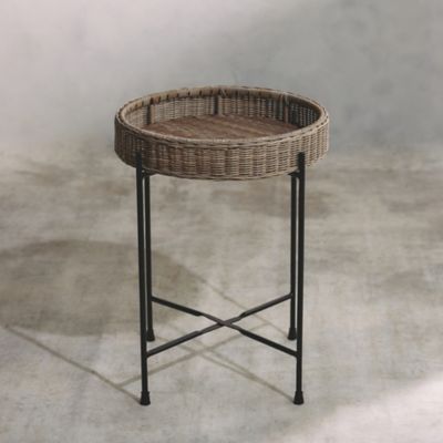 Wicker Basket Iron Side Table