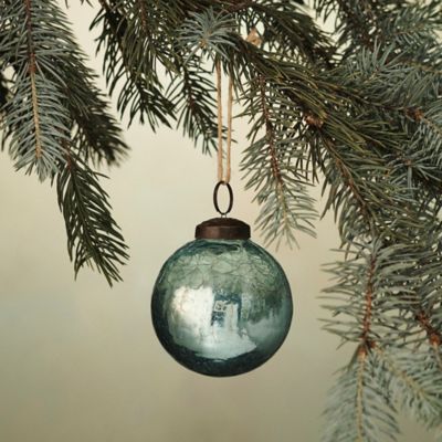 Turquoise Crackle Glass Globe Ornament