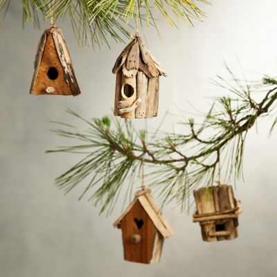 Driftwood Birdhouse Ornaments, Set of 4