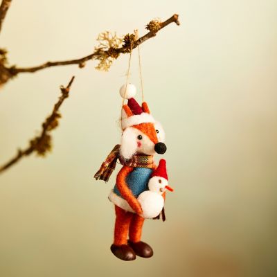 Fox + Snowman Felt Ornament