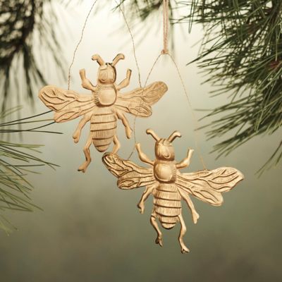 Gilded Bee Ornaments, Set of 2