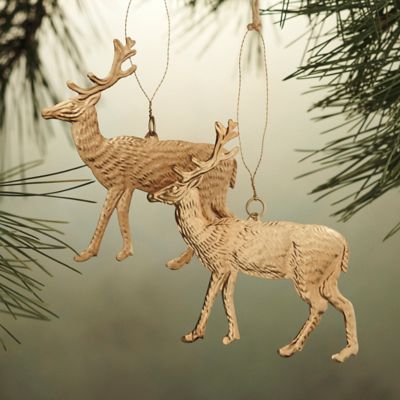 Gilded Deer Ornaments, Set of 2