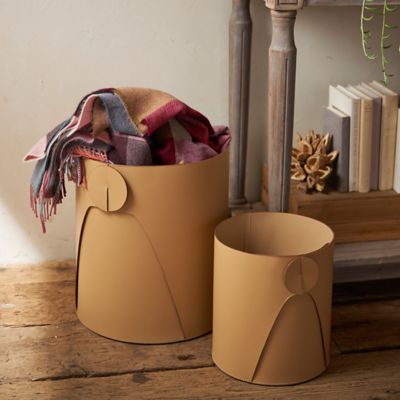Folding Leather Basket, Cylinder