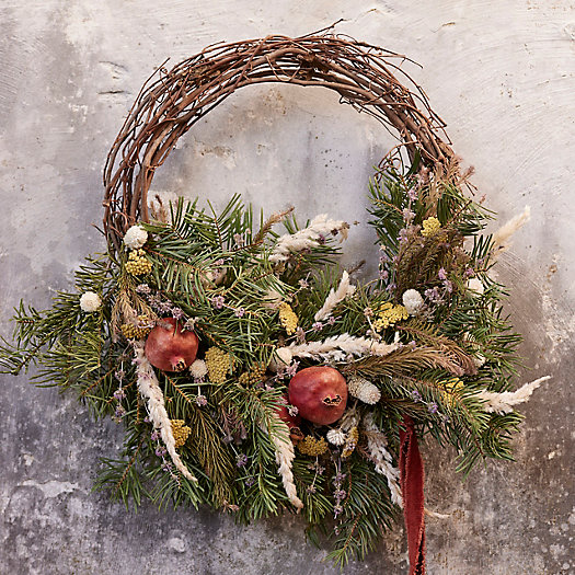 View larger image of Right Side Hand Fresh Noble Fir + Pomegranate Wreath
