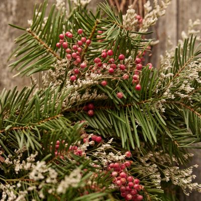 Right Side Hand Fresh Noble Fir + Pepperberry Holiday Wreath Terrain
