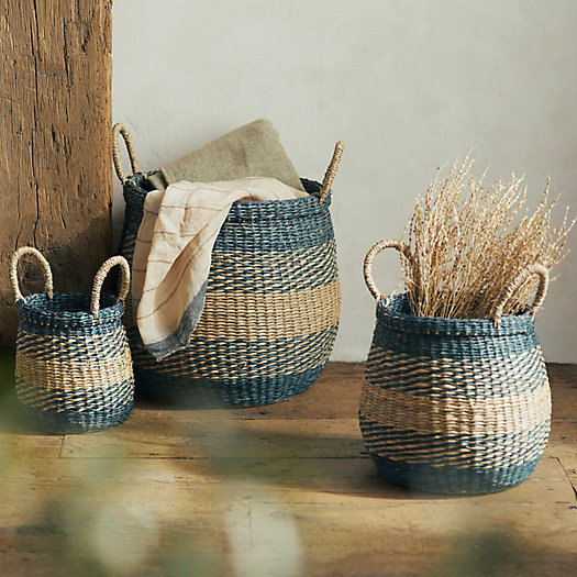View larger image of Blue Stripe Woven Seagrass Basket