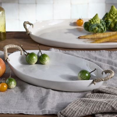 Ceramic Serving Platter with Handles, Oval
