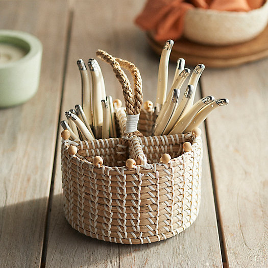 View larger image of Woven Colorful Seagrass Utensil Holder with Beads
