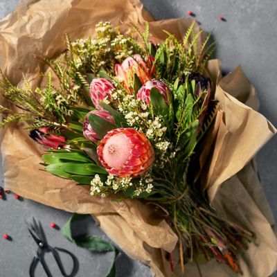 Fresh Protea, Waxflower, Grevillia + Leaucadendron Bouquet