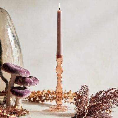 Ridged Glass Candle Stick, Amber