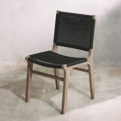 Wicker + Teak Side Chairs, Set of 2
