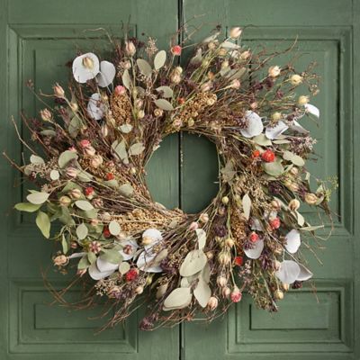 Metal Wildflower Flower and Leaf Garland Wreath