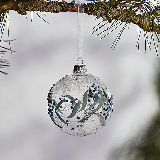 View larger image of  Blue Berry + Leaf Glass Globe Ornament